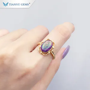 Tiantianyu — bague d'opale personnalisée pour bijoux, anneau principal avec pierre unique, en or jaune 18k, couleur violette,
