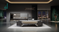 Bureau de direction moderne de luxe en bois massif de pin, design modulaire thermoformé haute brillance, pour cadres et managers