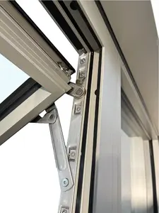 Aluminum Slim Outer Opening Window Black Color Thermal Break Casement Window With Safety Rope