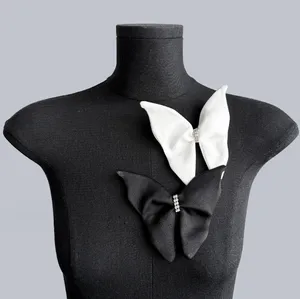 Solid color beaded 3d bow neck flower 2024 new clothing pins collar brooch butterfly accessories