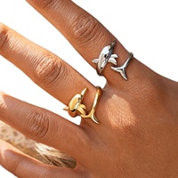 Bague Gaovo de luxe léger haut de gamme en acier inoxydable électroplaqué, style minimaliste, motif dauphin, ouverture réglable