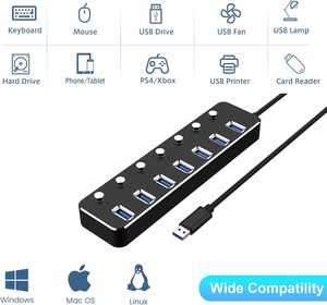 ฮับ USB 3.0 7 พอร์ต อลูมิเนียมอัลลอยด์ ความเร็วสูงพิเศษ พร้อมสวิตช์เปิด-ปิดแยกอิสระ สำหรับชาร์จและถ่ายโอนข้อมูล  มีสินค้าพร้อมส่ง - Product Image 6