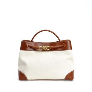 Nouveau Sac Fourre-tout Bandoulière Haut de Gamme Grande Capacité en Cuir Véritable et Toile avec Design Color-Blocking Sous le Bras - Product Image 5