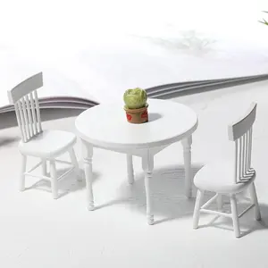 DIY مصغرة الأبيض طاولة طعام مستديرة كرسي المنمنمات لدمية مقياس 1:12