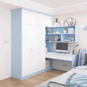 Ensemble de meubles de chambre d'enfant rose et blanc, armoire et bureau combinés, en bois massif, moderne, minimaliste, écologique et durable - Product Image 4