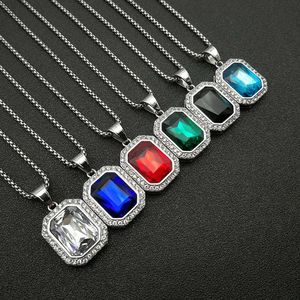 Pendentif rectangulaire en pierre précieuse plaqué or, style hip-hop, avec sertissage diamanté, pour un usage quotidien - Product Image 2