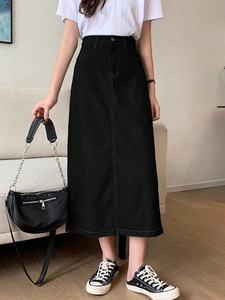 डेविन जीन स्कर्ट लंबी स्कर्ट jean डेनिम एक लाइन लोचदार कमर जींस स्कर्ट महिलाओं के लिए - Product Image 2