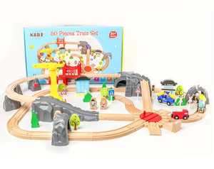 Haute qualité hêtre production garçon <span class=keywords><strong>train</strong></span> thème bloc de construction jouet <span class=keywords><strong>Train</strong></span> voie ferrée bébé <span class=keywords><strong>Train</strong></span> en bois ensemble jouet - Product Image 3