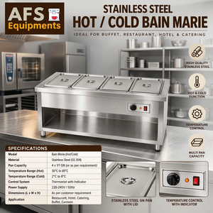 Bain-marie électrique professionnel AFS en acier inoxydable, chaud/froid, 4 bacs, pour buffet, 220-240V - Product Image 3