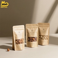 Sachets d'emballage Miaowadi en papier kraft noir mat avec fermeture éclair, fenêtre et base stable pour thé, aliments secs, fruits, noix et café