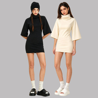Vestidos Mini Ajustados Lisos al por Mayor para Mujer, Estilo Grunge Wasteland, Cuello Drapeado, Manga Media Acampanada, para Salir de Noche en Discotecas