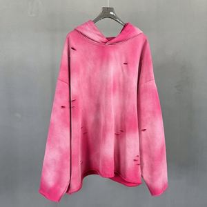 Sudadera con capucha vintage para mujer, diseño personalizado bordado, con agujeros desgastados, informal, oversize, gruesa, rosa, para invierno - Product Image 2