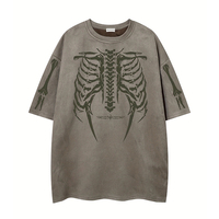 T-shirt à manches courtes pour homme, style américain rétro, thème sombre, motif de lettres brodées, tendance hip-hop, décontracté, polyvalent