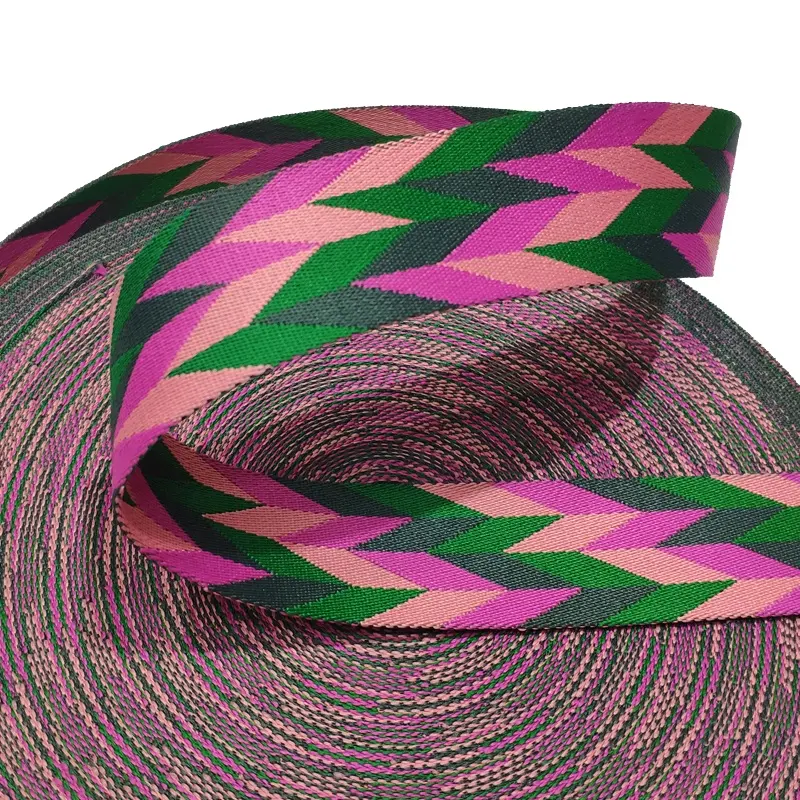 2'' Colorful Diamond Pattern Polyester Jacquard Webbing Deep green/green/pink/light pink 50mm