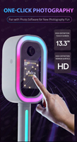 Station de selfie portable avec écran tactile de 13,3 pouces, miroir, photomaton, anneau lumineux RVB pour smartphones, appareil photo, impression instantanée