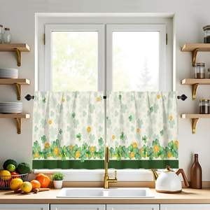 Juego <span class=keywords><strong>de</strong></span> Cortinas Cortas para Ventana con Diseño <span class=keywords><strong>de</strong></span> Trébol Verde del Día <span class=keywords><strong>de</strong></span> San Patricio, Monedas Doradas y Trébol Irlandés, 2 Piezas - Product Image 1