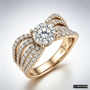 Bague de mariage personnalisée en or 14 carats plaqué or, diamant de laboratoire de qualité VS 1,00 carat taille brillant, certifié IGI, avec sertissage micro-pavé - Product Image 5