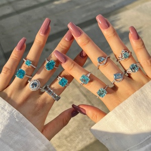 Anillo de Plata de Ley S925 Estilo Europeo <span class=keywords><strong>Americano</strong></span> para Mujer, Circonita Azul Corte Radiante, Joyería Deslumbrante, Accesorios al por Mayor - Product Image 3