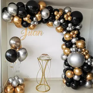 110件铬气球花环黑金乳胶气球套装拱门生日婚礼派对装饰品气球气球用品