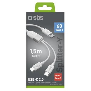 Cavo USB C SPLITTER Y 60W Blanco 1,5m TECABLETCC2IN1 - Product Image 2