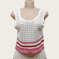 Nouvelle robe en tricot pour femmes d'été, ensemble 2 pièces, col rayé, costume creux, style court, veste fendue, jupe longue pour femmes