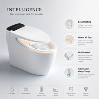 WC intelligent en céramique blanc, à poser au sol, à double chasse, allongé, automatique, avec télécommande, séchage à air chaud, siphon en P/S