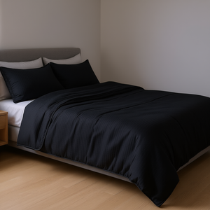 Housse de couette Vianney ultra-fine 100% polyester, noir et gris uni, réversible, literie moderne pour la maison, toutes saisons, lavable en machine - Product Image 2