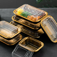 Vente directe d'usine, boîte d'emballage en plastique PET de qualité supérieure, rectangulaire dorée, à paroi simple, de qualité alimentaire, avec couvercle, conteneur à emporter