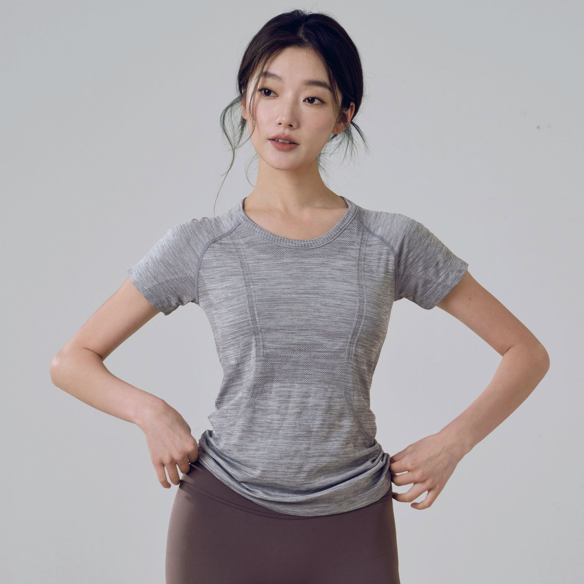 Summer Yoga Nine Quarter Sleeve Tight Stretch for Breathable Pilates Running Quick-drying Solid Sports Top