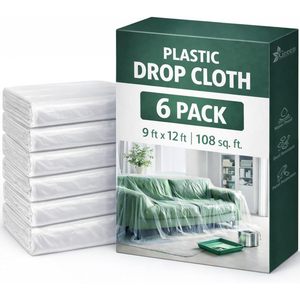 ผ้าคลุมพลาสติกกันน้ำ Green Lifestyle ขนาด 9 ฟุต x 12 ฟุต แพ็ค 6 ผืน สำหรับป้องกันการทาสี - Product Image 1