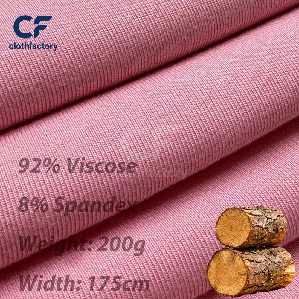 92% Viscose 8% Spandex Modal Rib Fabric 200G Stock Cotton Spandex High-Stretch Soft Ribbed Base Layer Knit Fabric