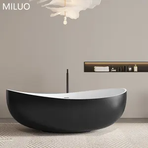 Di grandi dimensioni nero in marmo artificiale resina acrilica pietra Freestanding vasca idromassaggio con scolapiatti per Hotel bagno progetti