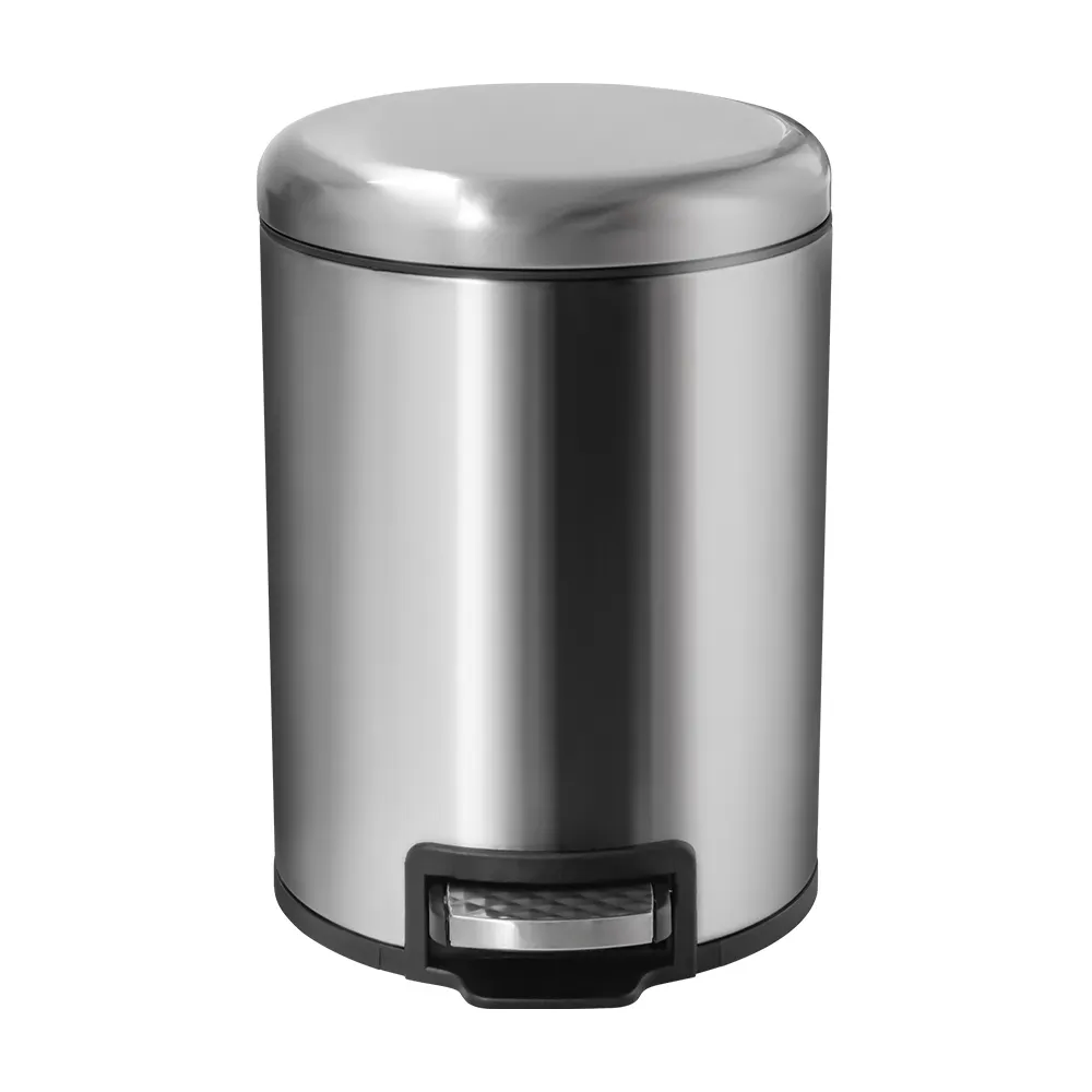 Stainless Steel 1.3 Gallon/5 Liter Round Step Trash Wastebasket Garbage Container Bin with Lid for Bathroom Powder Room Kitchen