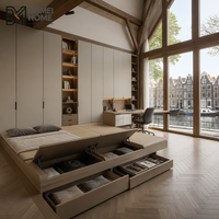 Lit Tatami sur mesure, gain de place, avec rangement intégré et armoire haute pour suite loft Canal