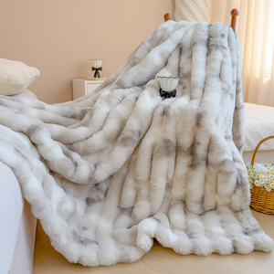 Cozy Fluffy Polyester Flannel Fleece Blanket Soft Solid Faux Rabbit Mink Cover Printed Pattern <b>Double</b> <b>Bed</b> All-Season - Product Image 1