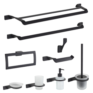 Ensemble d'accessoires de salle de bain en alliage de zinc noir, porte-serviettes mural moderne de luxe - Product Image 1