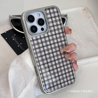 Coque de téléphone portable antichoc en époxy à motif écossais gris pour iPhone 17 Pro Max/15 Plus/14/13/16 avec design électroplaqué