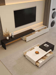 Meubles de télévision minimalistes modernes personnalisés en usine avec panneaux de particules à fermeture en douceur Cabinets de télévision de bonne qualité avec tiroirs <span class=keywords><strong>et</strong></span> lumières LED - Product Image 4