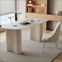 Bureau d'Ordinateur Nordique Moderne Blanc Pur, Table Simple Style Crème Ardoise pour Petit Appartement et Étude, Fabriquée en Panneau de Bois