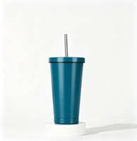 Gobelet isotherme en acier inoxydable 304 à double paroi, grande capacité, avec paille réutilisable en acier