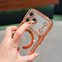 Coque magnétique ondulée électroplaquée avec strass pour iPhone 17 Air 16 15 14 13 Pro Max 16 Plus, étui pare-chocs en TPU scintillant avec cristaux