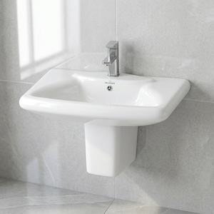 Vistaar Dorado White Square Ceramic Pedestal Wash Basin Sink Stand Half Set for Mall Use India Cheap Price Export Design - Product Image 1