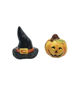Halloween Pompoen En Heks Hoed Keramische Zout En Peper Shaker Set, Custom