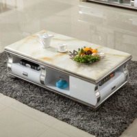 Meuble TV télescopique, salon, table basse, maison, luxe léger, moderne, simple, acier inoxydable, marbre, table combinée