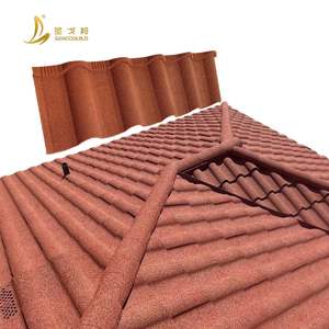 Materiales de construcción Color rojo Azulejos de metal recubiertos de piedra Arco alto Aluminio Zinc Golan Azulejos Hoja de techo - Product Image 1