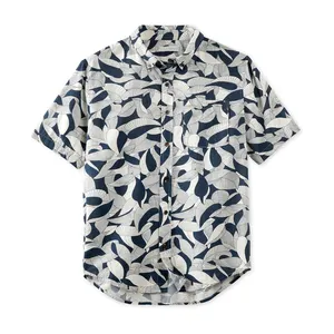 남자 옷 새로운 스타일 사용자 정의 휴가 착용 100% 면 단추 칼라 포플린 슬림 핏 하와이 셔츠