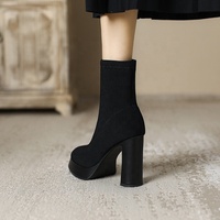 Bottes à talons épais et imperméables pour femme, à bout pointu, avec fermeture éclair, collection 2023, très tendance