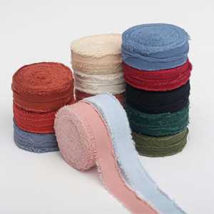 Custom Color & Width 2cm 9m Frayed Edge Cotton Linen Ribbon for Boho Wedding Gift Wrapping & Home Decor - Product Image 1