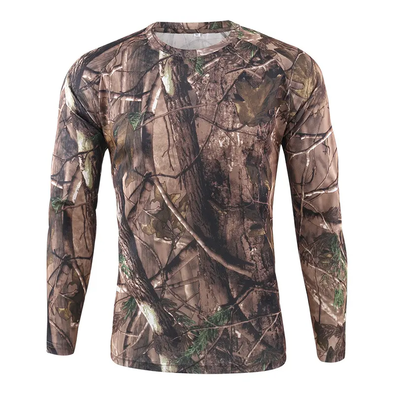 Men'S Camo Long Sleeve Shirt Lightweight Camouflage Tee for Hunting Hiking and Tactical Activities