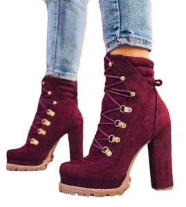 Botas cortas de tacón alto con cordones y plataforma impermeable para Otoño e Invierno de gran tamaño, botas de gamuza para <span class=keywords><strong>mujer</strong></span> - Product Image 1